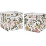 Sweet Jojo Designs Fabric Storage Bins Set Floral Vintage Pink Green and Yellow