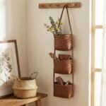 Alilang 3 Tier Hanging Wall Storage Basket Organizer Woven Style Vertical Storage for Bathroom Entryway, Coffee - Image 4