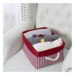 Unique Bargains Foldable Baskets Canvas Fabric Cube Container with Rope Handles Storage Bins Red Small - Image 5