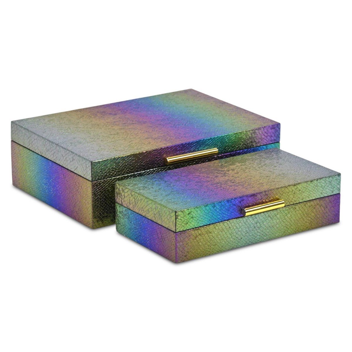 GUEST_8c3e895c-52f1-420f-8359-a9b85898cc56.jpg HomeRoots Set of Two Rainbow And Gold Faux Shagreen Nesting Storage Boxes With Lids - Image 1