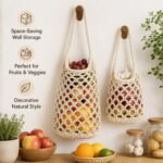 Alilang Macrame Hanging Produce Basket Set Woven Cotton Rope Storage Organizer - Light Beige, Large - Image 5