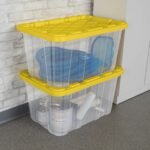 Sterilite 27 Gallon Industrial Box, 8 Pack, Heavy Duty Clear Plastic Storage Bins with Yellow Lids, Stackable Utility Containers - Image 5