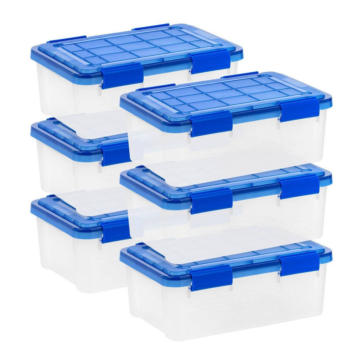 GUEST_8e248d3b-04cc-40e4-bb1a-4d797e66b42e.jpg IRIS 16qt 6pk WeatherPro Plastic Storage Bin: Stackable, Lidded, Transparent, Portable, Under Bed Storage, Built-In Handles - Image 1