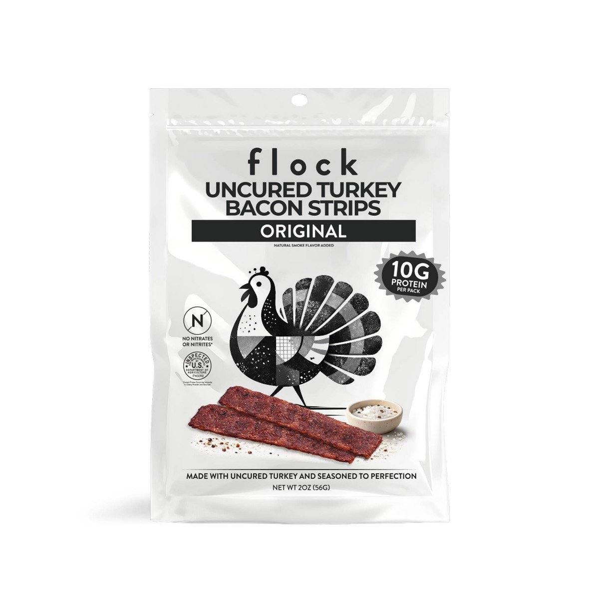 GUEST_8e46c42b-676c-4846-8b00-4caaea92fcda.jpg Flock Foods Uncured Original Turkey Bacon Strips - 10g Protein - 2oz - Image 1