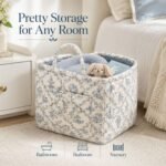 Alilang Quilted Floral Storage Caddy with Handles for Dorm Bathroom Vanity and Laundry Room - Blue - Image 3