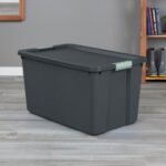Sterilite 12 Pack 34 Gal Latch Tote, Stackable Plastic Storage Bin, Gray/Green - Image 4