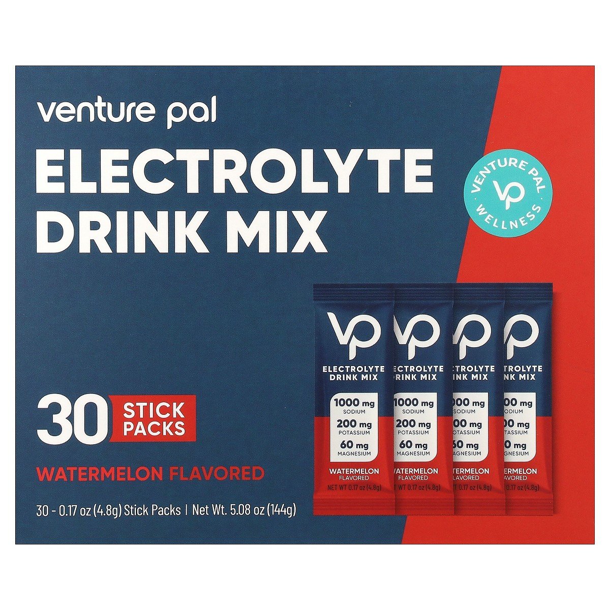GUEST_90a07094-c9f5-4e00-8e54-a76a03a586c5.jpg Venture Pal Electrolyte Drink Mix, Watermelon, 30 Stick Packs, 0.17 oz (4.8 g) Each - Image 1