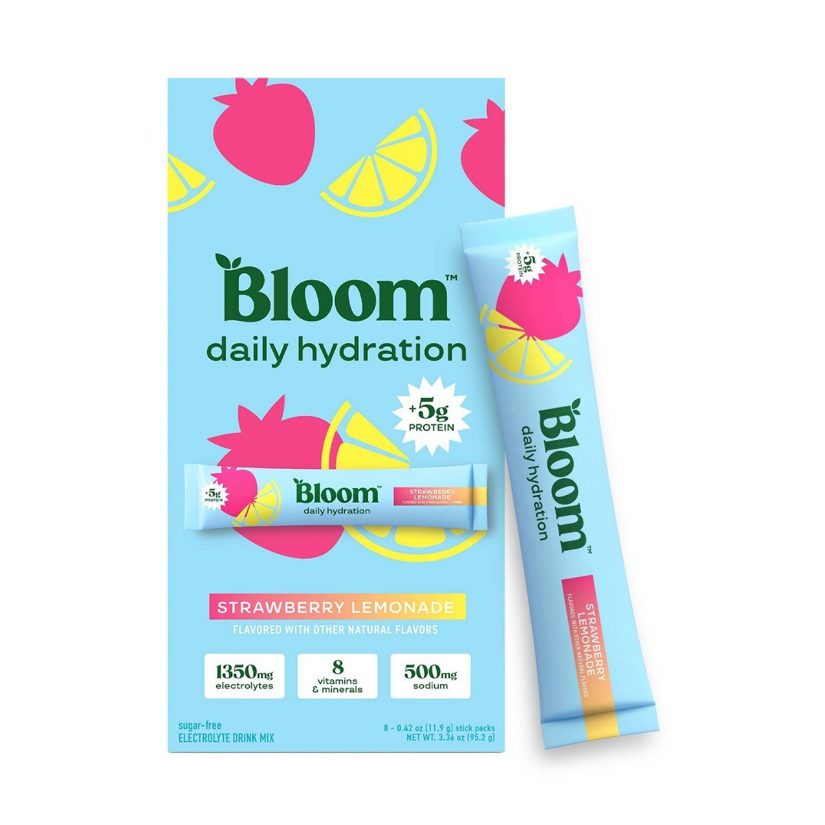 GUEST_90de8a42-7344-46da-97f2-56f2e0a481bf.jpg BLOOM NUTRITION Daily Hydration Electrolyte Stick Packs - Strawberry Lemonade - 8ct - Image 1