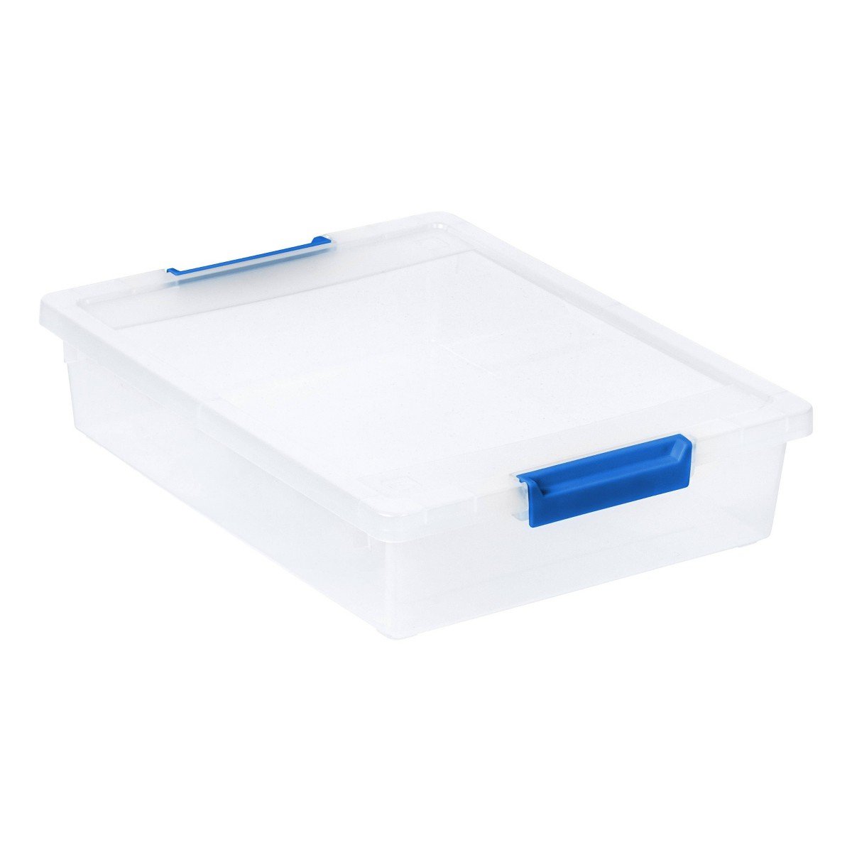 GUEST_91930026-694a-4213-b073-c4617d64b4d4.jpg IRIS Storage Clip Box Blue: Stackable Storage Bin with Lid, 5.5 Qt, Built-In Handles, Transparent, Universal & Scrapbook Storage - Image 1