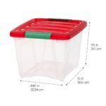 IRIS 4pk 19qt Stackable Holiday Plastic Storage Bins with Lids and Latching Buckles Clear Red - Image 5