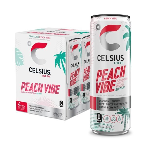 CELSIUS Sparkling Peach Vibe Functional Energy Drink - 4pk/12 fl oz Cans
