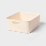 5.51''x13.78'' Ribbed Speckle Decorative Storage Bin Medium Cream - Brightroomâ„¢