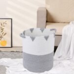 REGALWOVEN 2 Pack Woven Storage Basket, Closet Storage Bin for Blankets, Clothes, with Handles for Living Room Gray/White 11.8*14.2in - Image 4