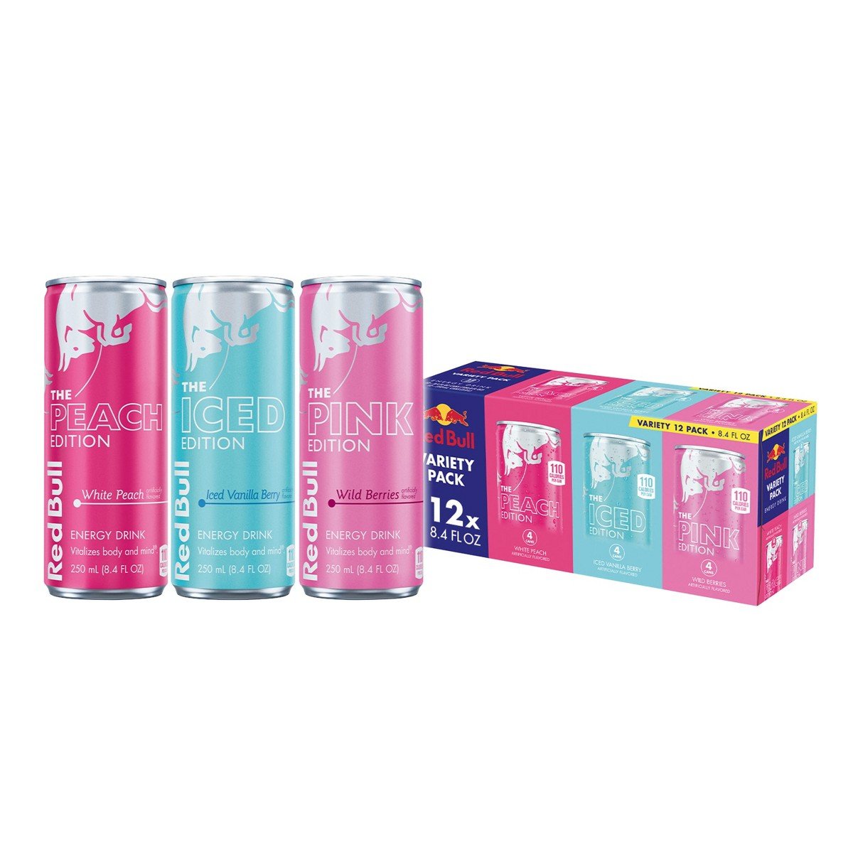 GUEST_976bb3f0-589e-4e3d-af5e-32f767d2e6a0.jpg Red Bull Variety Pack Energy Drink - Peach, Iced Vanilla Berry, Pink - 12pk/8.4 fl oz Cans: Low Fat, No Artificial Flavors, Caffeinated - Image 1