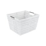 Simplify Large Rattan Tote with Sterling Silver Handles Gray: Decorative Storage Bin, 15"x13"x10", No Assembly Required