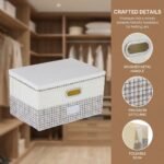 REGALWOVEN Storage Cube, Fabric Storage Bin with Handles for Shelves, Plaid Collapsible Storage Basket for Clothes Beige 15*9.8*8.3in - Image 5