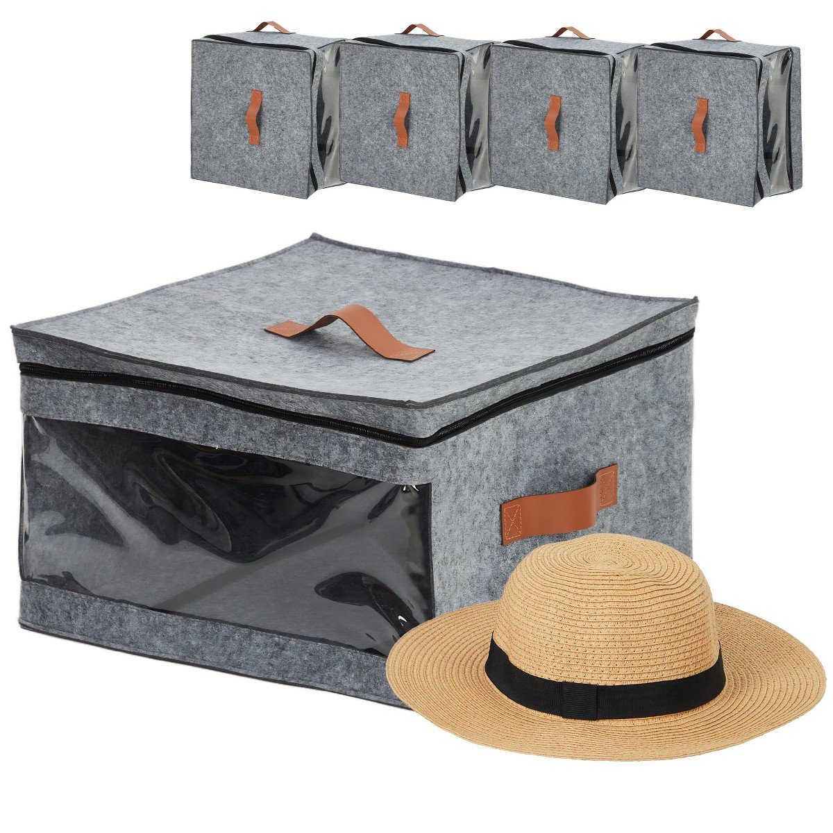 GUEST_98b65121-42df-4bc3-931c-5cc04dbc3ace.jpg Hat Storage Box, Hat Organizer – 4 Pack Stackable Foldable Hat Case with Zipper Clear Window Dustproof - Image 1
