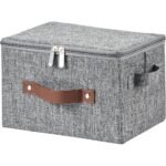 Summit Adventure Small Gray Fabric Storage Bin with Zipper Lid, Foldable Washable Closet Organizer