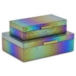 HomeRoots Set of Two Rainbow And Gold Faux Shagreen Nesting Storage Boxes With Lids - Image 4