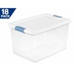 Sterilite 18-Pack Latching Box 64 Qt Clear Plastic Storage Bins with Lids, Stackable Organizers for Home, Closet, Bathroom & Office