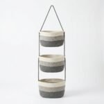 Alilang 3 Tier Hanging Storage Basket Cotton Rope Wall Organizer Neutral Space Saving Storage, Gray