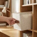 REGALWOVEN Storage Cube, Fabric Storage Bin with Handles for Shelves Closet, Collapsible Storage Basket for Organizing Clothes Beige 12.2*5.9*5.9in - Image 4