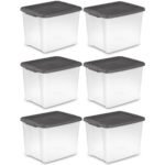 Sterilite 50Qt ShelfTote, Stackable Storage Bin with Latching Lid, Clear, 6 Pack