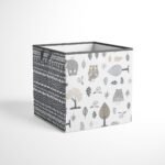 Bacati - Owls Gray/Beige Neutral Cotton Storage Box Small