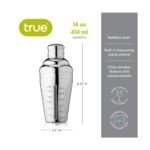 True Vista Measured Cocktail Shaker, 14 oz Stainless Steel with Built-in Strainer & Jigger Cap, Clear Window with Measurements, Home Bartender Gifts - Image 4
