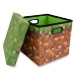 Ukonic Minecraft Grassy Block Fabric Storage Bin Cube Organizer with Lid | 13 Inches - Image 2