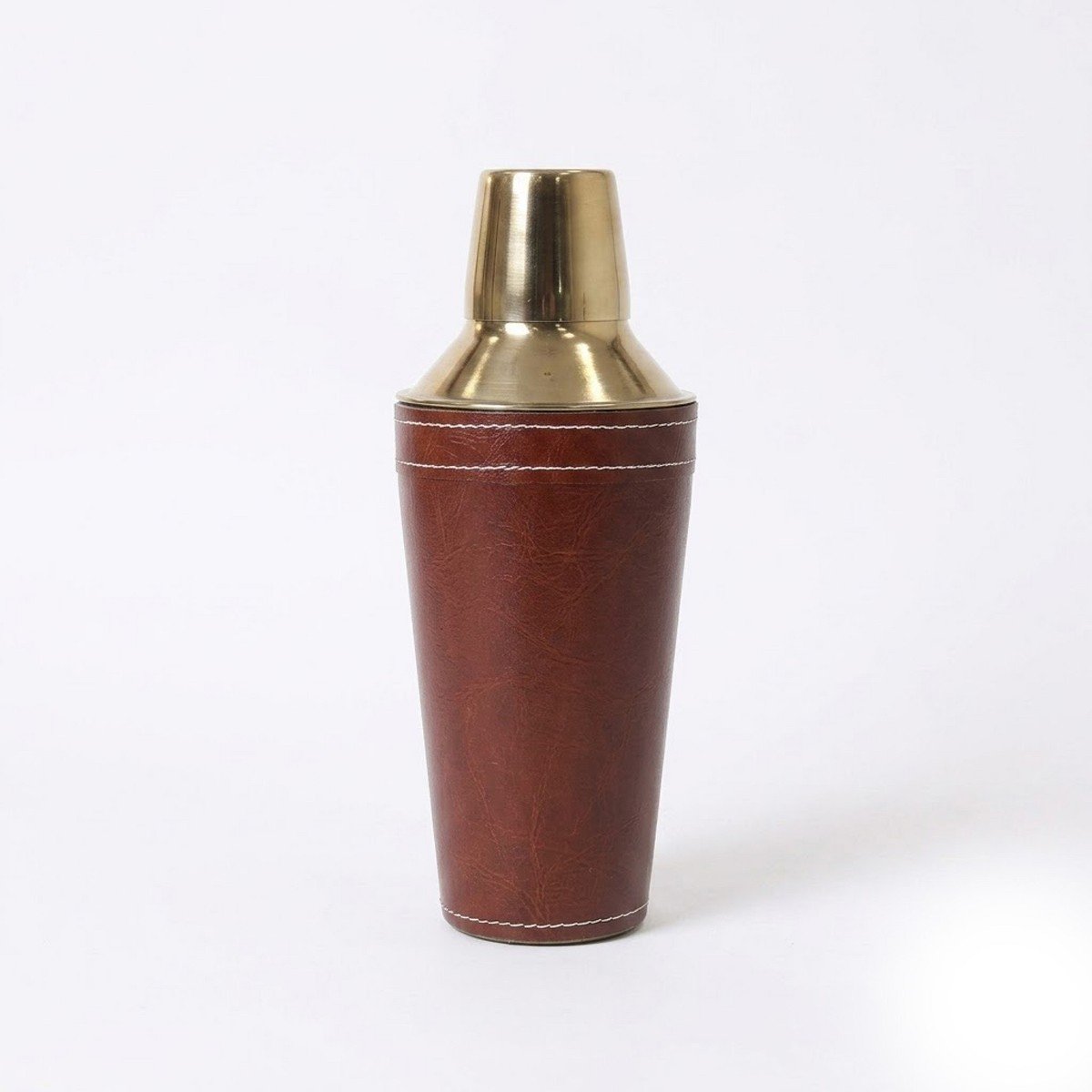 GUEST_9e6a3a1b-e96b-4037-a564-73a6e8765921.jpg IHI Est. 1986 Faux Leather Cocktail Shaker, 10 Inch Stainless Steel Martini Mixer with Brown Leather Wrap and Gold Tone Lid, Professional Barware for - Image 1