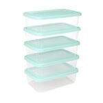 Sterilite Set of 5 Storage Boxes, Stackable Clear Plastic Storage Bins with Lids, Containers for Home Office and Garage, 6 Quarts, Mindful Mint