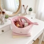 Alilang Womens Quilted Gingham Makeup Bag with Shoulder Strap Lace Ruffle Bow - Pink - Image 3