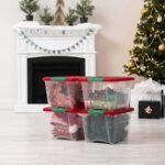IRIS 4pk 19qt Stackable Holiday Plastic Storage Bins with Lids and Latching Buckles Clear Red - Image 3