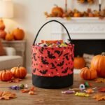 Alilang Halloween Trick or Treat Candy Bucket Foldable Goody Basket with Handle, Red - Image 2