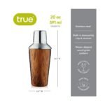 True Stainless Steel Cocktail Shaker with Built-in Strainer & Jigger Cap, Drink Mixer for Vodka Cocktails, Margaritas, Martinis, 20 oz, Wood Pattern - Image 4