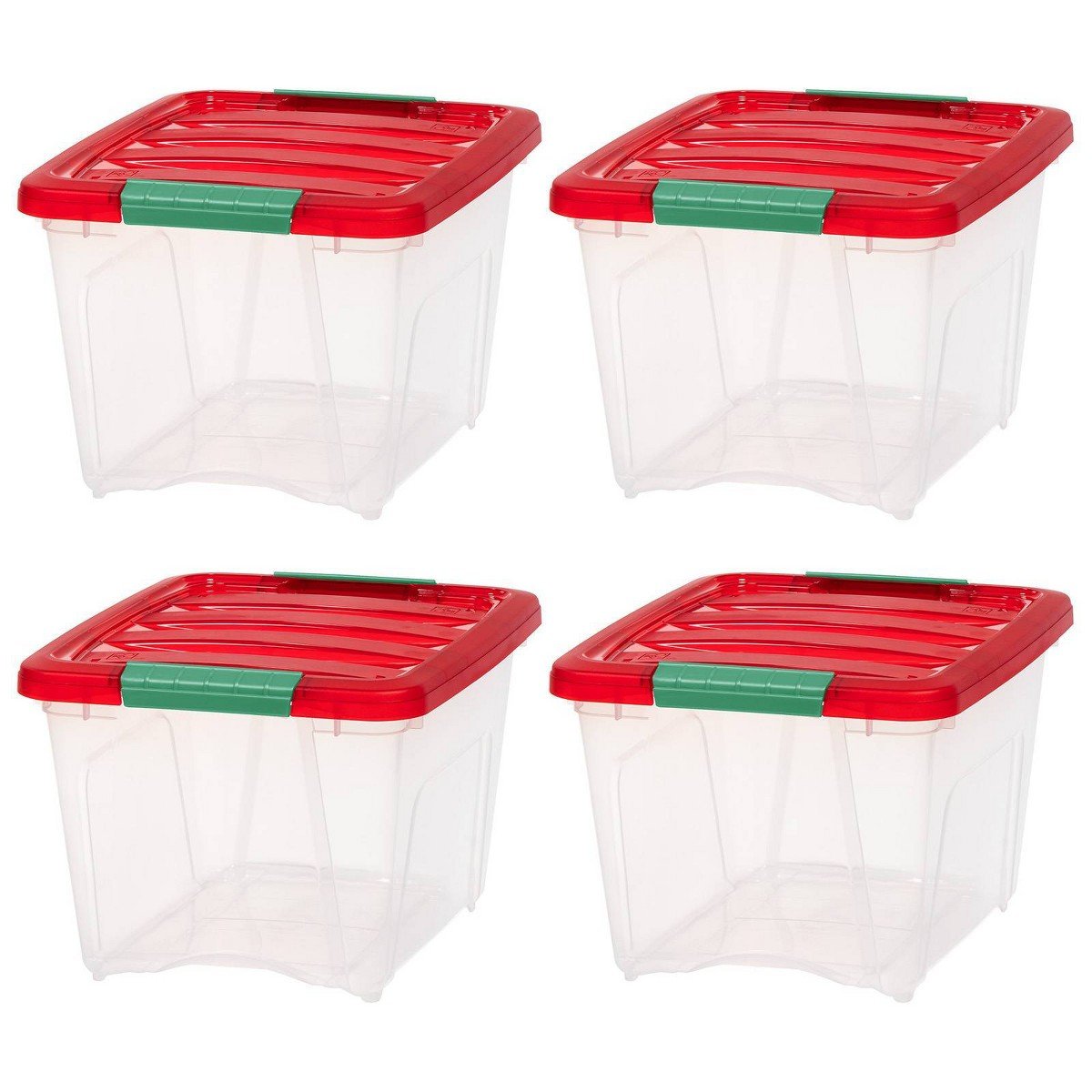 GUEST_a205c554-d680-42d0-ab1b-17be88911074.jpg IRIS 4pk 19qt Stackable Holiday Plastic Storage Bins with Lids and Latching Buckles Clear Red - Image 1