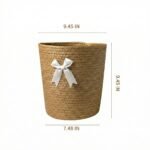 Alilang Woven Round Storage Basket Decorative Rope Organizer with Bow Accent and Open Top Design -Khaki - Image 3