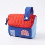 Alilang Womens Quilted Makeup Bag with Handle and Colorblock Patch Design - Red