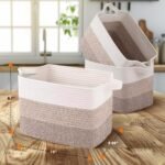Cheer Collection Cotton Rope Storage Baskets – Set of 3 Durable Woven Bins for Laundry, Toys, Towels in Tan for Home Organizing - Image 4