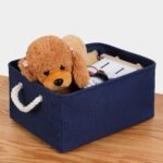 Unique Bargains Foldable Fabric Home Storage Basket Bin Box With Handles Navy Blue L - Image 4