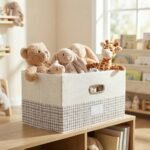 REGALWOVEN Storage Cube, Fabric Storage Bin with Handles for Shelves, Plaid Collapsible Storage Basket for Clothes Beige 15*9.8*8.3in - Image 3