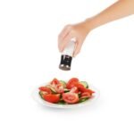 OXO Salt and Pepper Shaker Set: Aluminum & Stainless Steel, Black, Hand Wash, 2-Piece Tableware - Image 4