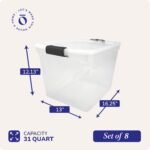 Homz Secure Latch Large Clear Stackable Storage Container Bin, 31 Quart (8 Pack) - Image 4