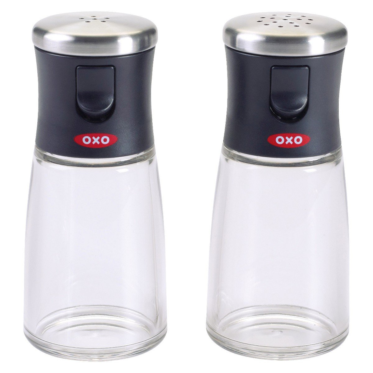 GUEST_a9c793d9-3326-462b-92b7-6eacfdc15a68.jpg OXO Salt and Pepper Shaker Set: Aluminum & Stainless Steel, Black, Hand Wash, 2-Piece Tableware - Image 1