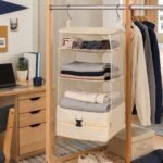 Alilang 3 Shelf Hanging Closet Organizer with Zipper Storage Compartment and Hooks - Beige - Image 3
