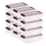IRIS 5.75qt 12pk Stack and Pull Plastic Storage Bin: Multicolor, Transparent, Stackable, Portable, Lidded, Built-In Handles