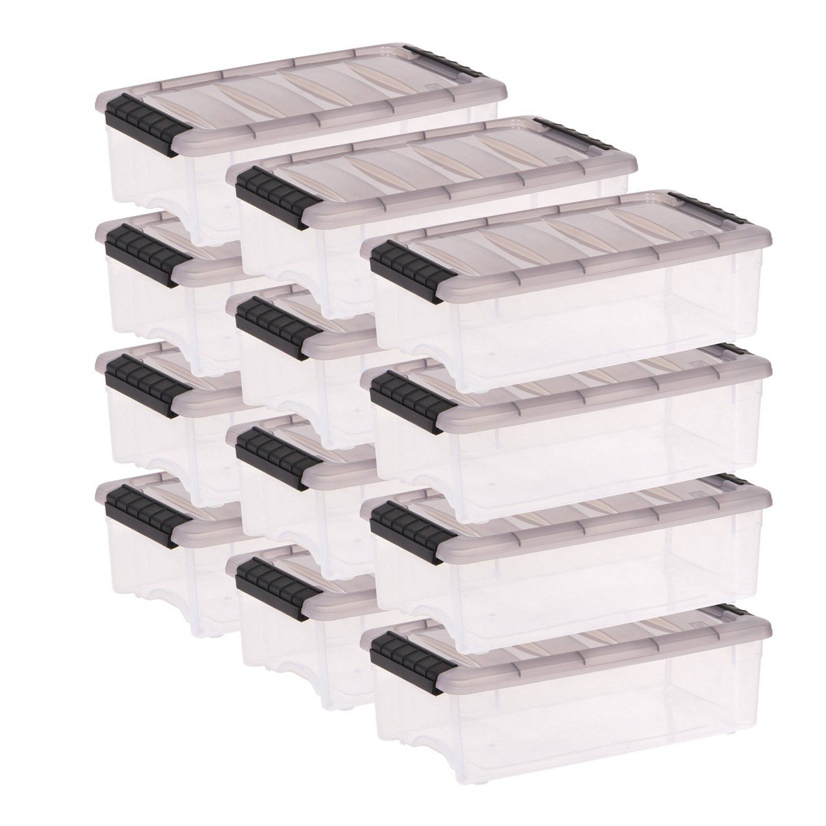GUEST_ad9f84b0-f3af-4bfa-a7a6-2bd7e88afaa0.jpg IRIS 5.75qt 12pk Stack and Pull Plastic Storage Bin: Multicolor, Transparent, Stackable, Portable, Lidded, Built-In Handles - Image 1