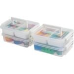 IRIS 1 Qt Plastic Storage Bin with Lid, White, Stackable Craft and Sensory Organizer for Home or Office, 2Pk