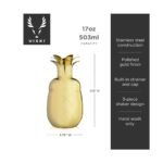 Viski Pacific Pineapple Stainless Steel Cocktail Shaker with Built-In Strainer and Cap for Tropical Cocktails, Home Bar Gifts for Women, 17 oz, Gold - Image 3